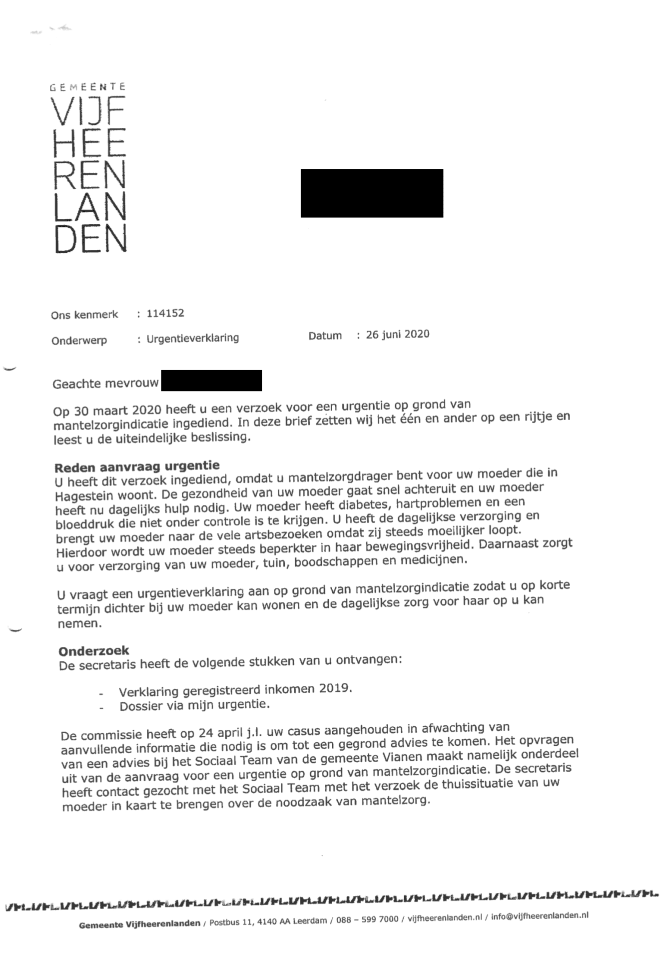 Urgentie ondanks advies wijkteam  mijnUrgentie